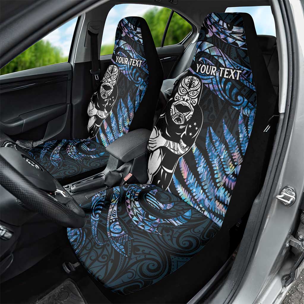 New Zealand Maori Rugby Personalised Car Seat Cover Ta Moko Silver Fern - Paua Blue LT7 - Polynesian Pride