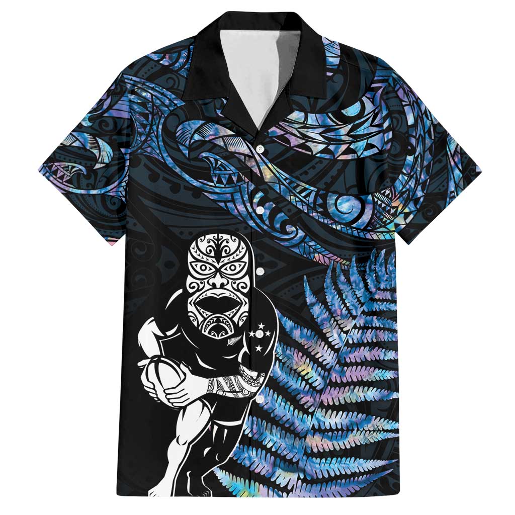 New Zealand Maori Rugby Personalised Family Matching Long Sleeve Bodycon Dress and Hawaiian Shirt Ta Moko Silver Fern - Paua Blue LT7 Dad's Shirt - Short Sleeve Blue - Polynesian Pride