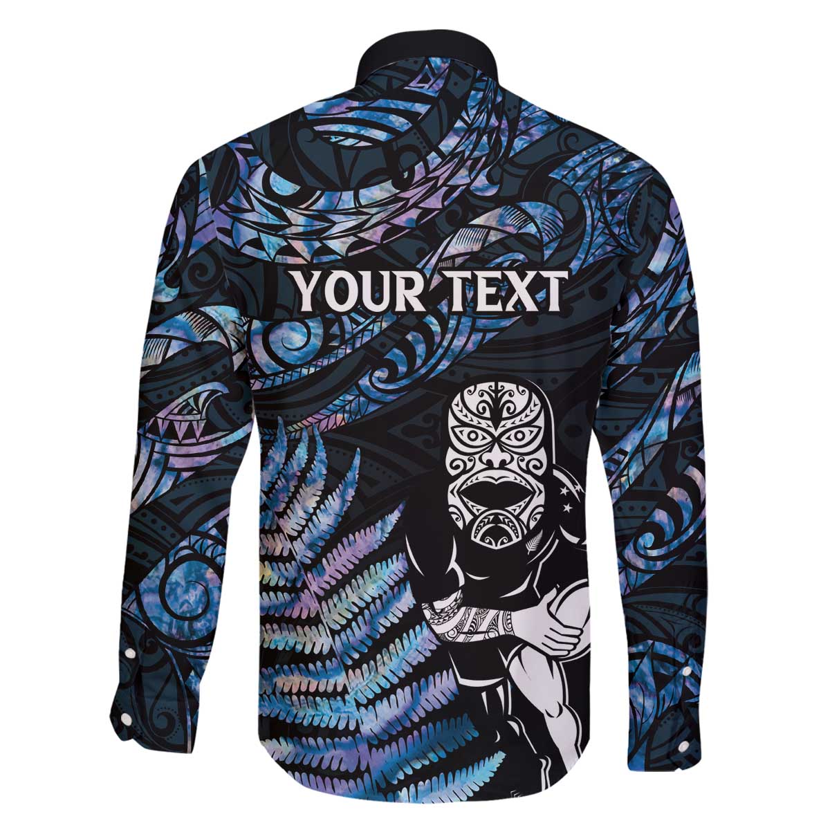 New Zealand Maori Rugby Personalised Family Matching Off The Shoulder Long Sleeve Dress and Hawaiian Shirt Ta Moko Silver Fern - Paua Blue LT7 - Polynesian Pride