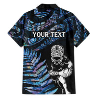 New Zealand Maori Rugby Personalised Family Matching Puletasi and Hawaiian Shirt Ta Moko Silver Fern - Paua Blue LT7 - Polynesian Pride