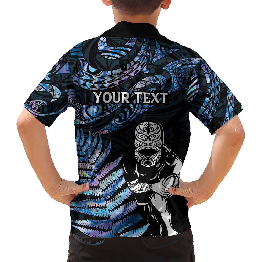 New Zealand Maori Rugby Personalised Family Matching Summer Maxi Dress and Hawaiian Shirt Ta Moko Silver Fern - Paua Blue LT7 - Polynesian Pride