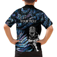 New Zealand Maori Rugby Personalised Family Matching Tank Maxi Dress and Hawaiian Shirt Ta Moko Silver Fern - Paua Blue LT7 - Polynesian Pride