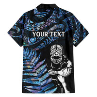 New Zealand Maori Rugby Personalised Family Matching Tank Maxi Dress and Hawaiian Shirt Ta Moko Silver Fern - Paua Blue LT7 - Polynesian Pride