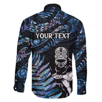 New Zealand Maori Rugby Personalised Family Matching Tank Maxi Dress and Hawaiian Shirt Ta Moko Silver Fern - Paua Blue LT7 - Polynesian Pride