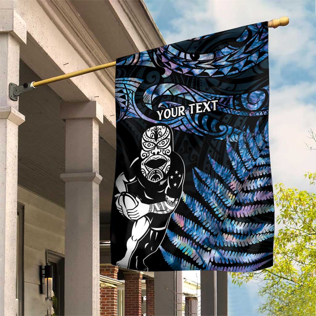 New Zealand Maori Rugby Personalised Garden Flag Ta Moko Silver Fern - Paua Blue LT7 House Flag Blue - Polynesian Pride