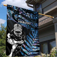 New Zealand Maori Rugby Personalised Garden Flag Ta Moko Silver Fern - Paua Blue LT7 - Polynesian Pride