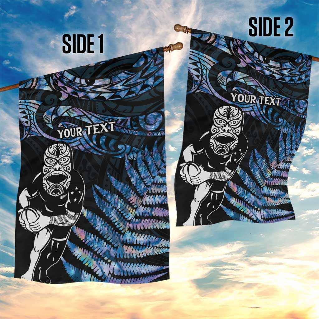 New Zealand Maori Rugby Personalised Garden Flag Ta Moko Silver Fern - Paua Blue LT7 - Polynesian Pride