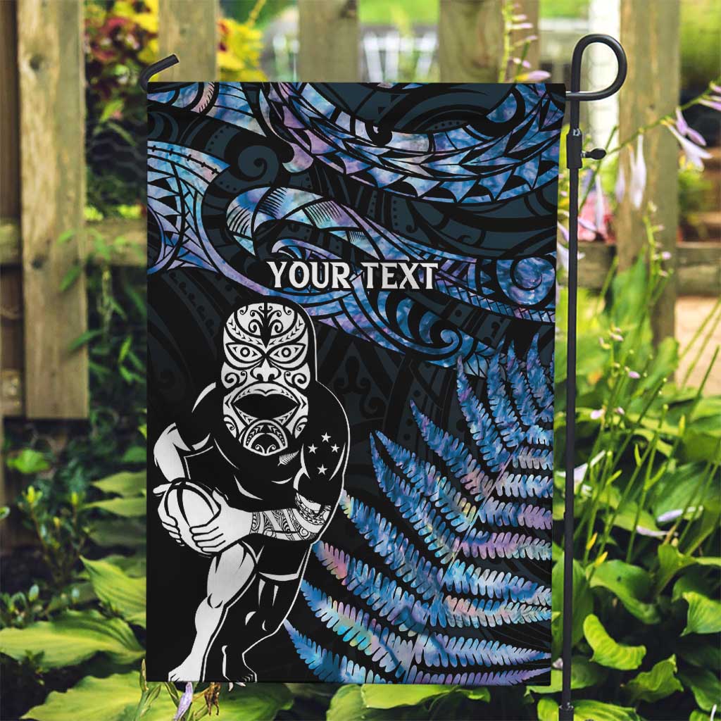 New Zealand Maori Rugby Personalised Garden Flag Ta Moko Silver Fern - Paua Blue LT7 Garden Flag Blue - Polynesian Pride