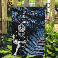 New Zealand Maori Rugby Personalised Garden Flag Ta Moko Silver Fern - Paua Blue LT7 Garden Flag Blue - Polynesian Pride