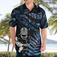 New Zealand Maori Rugby Personalised Hawaiian Shirt Ta Moko Silver Fern - Paua Blue LT7 - Polynesian Pride