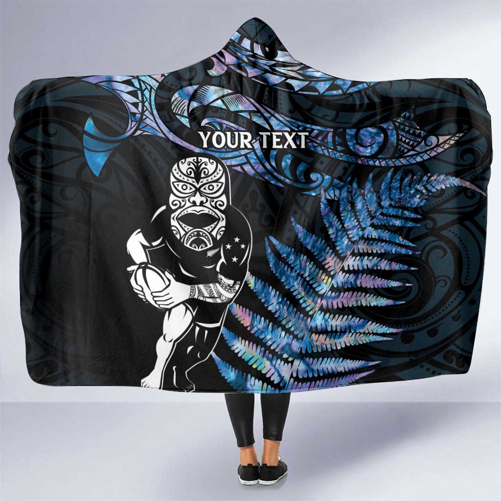 New Zealand Maori Rugby Personalised Hooded Blanket Ta Moko Silver Fern - Paua Blue LT7 One Size Blue - Polynesian Pride