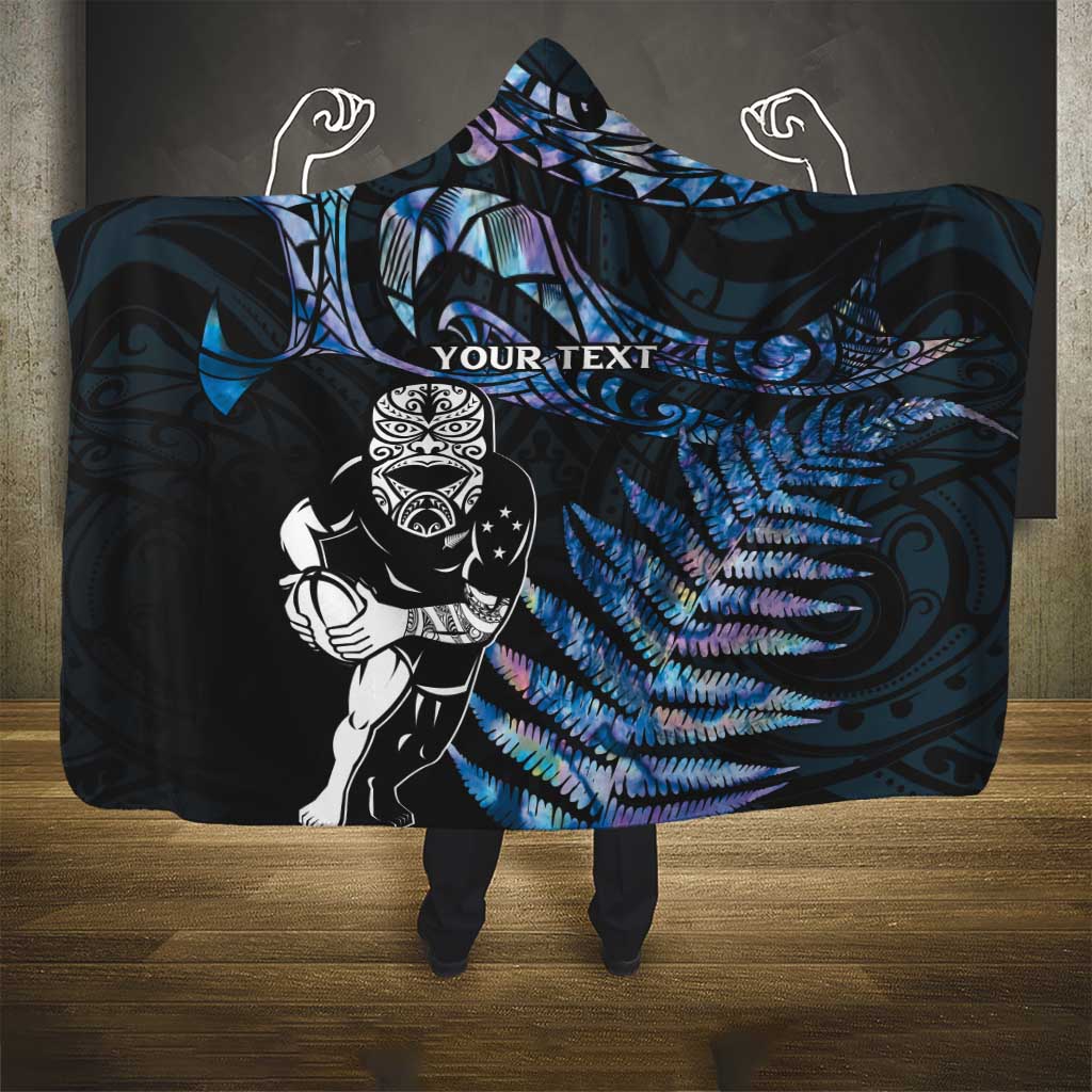 New Zealand Maori Rugby Personalised Hooded Blanket Ta Moko Silver Fern - Paua Blue LT7 - Polynesian Pride