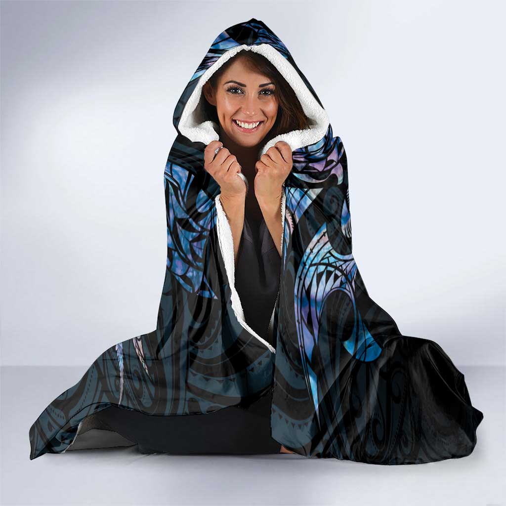 New Zealand Maori Rugby Personalised Hooded Blanket Ta Moko Silver Fern - Paua Blue LT7 - Polynesian Pride