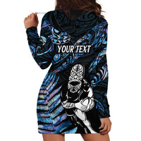 New Zealand Maori Rugby Personalised Hoodie Dress Ta Moko Silver Fern - Paua Blue LT7 - Polynesian Pride