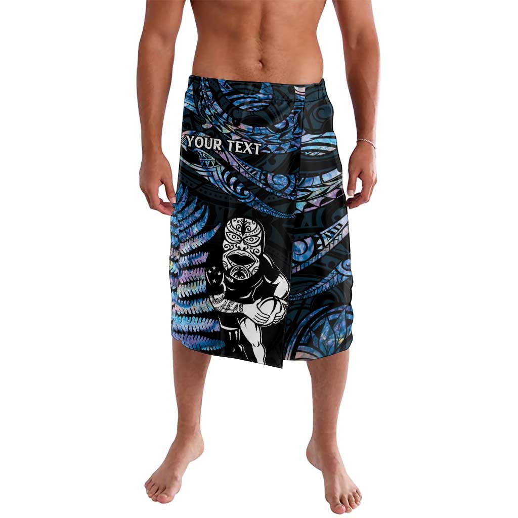 New Zealand Maori Rugby Personalised Lavalava Ta Moko Silver Fern - Paua Blue LT7 Blue - Polynesian Pride