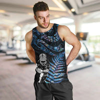 New Zealand Maori Rugby Personalised Men Tank Top Ta Moko Silver Fern - Paua Blue LT7 Blue - Polynesian Pride