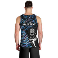 New Zealand Maori Rugby Personalised Men Tank Top Ta Moko Silver Fern - Paua Blue LT7 - Polynesian Pride
