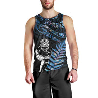 New Zealand Maori Rugby Personalised Men Tank Top Ta Moko Silver Fern - Paua Blue LT7 - Polynesian Pride