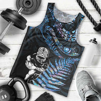 New Zealand Maori Rugby Personalised Men Tank Top Ta Moko Silver Fern - Paua Blue LT7 - Polynesian Pride