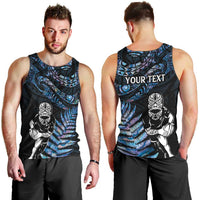 New Zealand Maori Rugby Personalised Men Tank Top Ta Moko Silver Fern - Paua Blue LT7 - Polynesian Pride