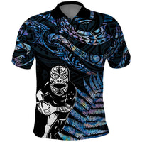 New Zealand Maori Rugby Personalised Polo Shirt Ta Moko Silver Fern - Paua Blue LT7 Blue - Polynesian Pride