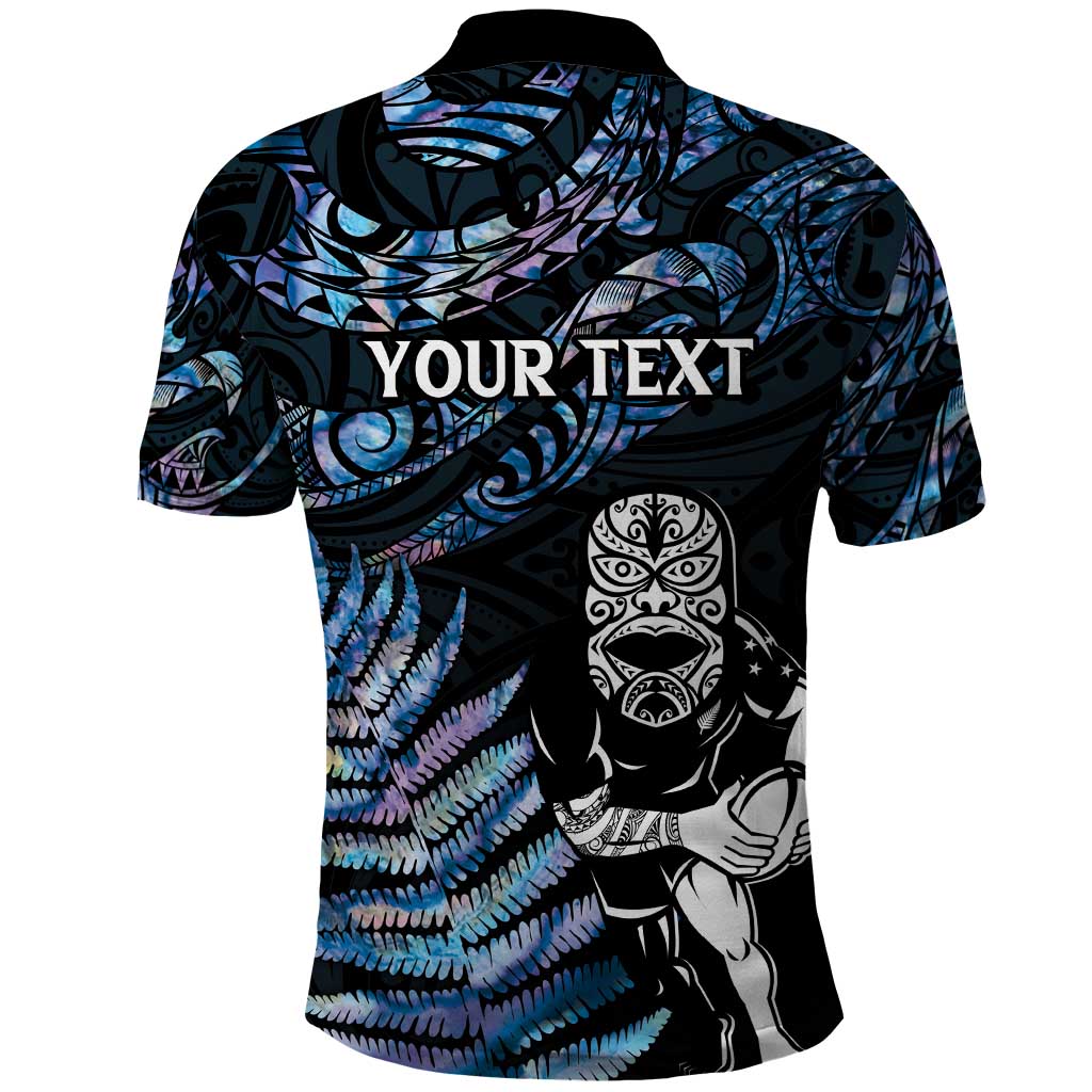 New Zealand Maori Rugby Personalised Polo Shirt Ta Moko Silver Fern - Paua Blue LT7 - Polynesian Pride