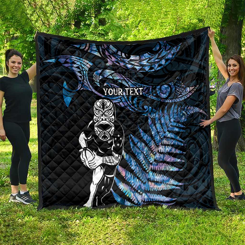 New Zealand Maori Rugby Personalised Quilt Ta Moko Silver Fern - Paua Blue LT7 - Polynesian Pride