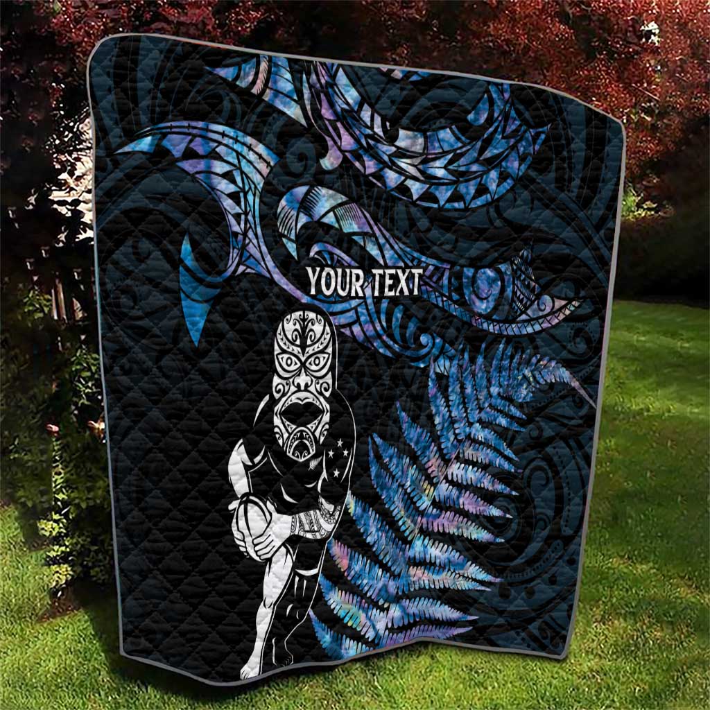 New Zealand Maori Rugby Personalised Quilt Ta Moko Silver Fern - Paua Blue LT7 - Polynesian Pride