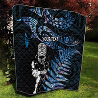 New Zealand Maori Rugby Personalised Quilt Ta Moko Silver Fern - Paua Blue LT7 - Polynesian Pride