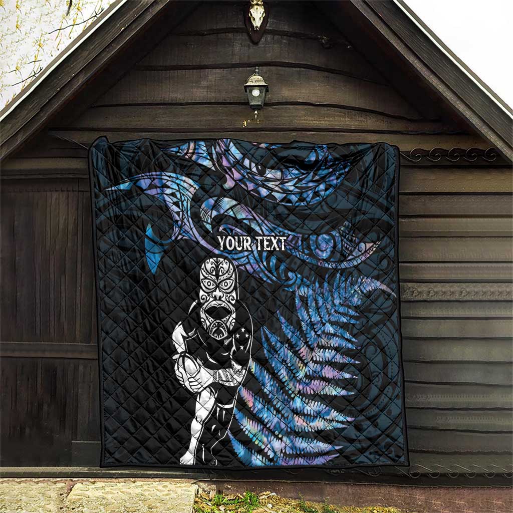 New Zealand Maori Rugby Personalised Quilt Ta Moko Silver Fern - Paua Blue LT7 - Polynesian Pride