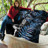 New Zealand Maori Rugby Personalised Quilt Ta Moko Silver Fern - Paua Blue LT7 - Polynesian Pride