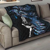 New Zealand Maori Rugby Personalised Quilt Ta Moko Silver Fern - Paua Blue LT7 - Polynesian Pride