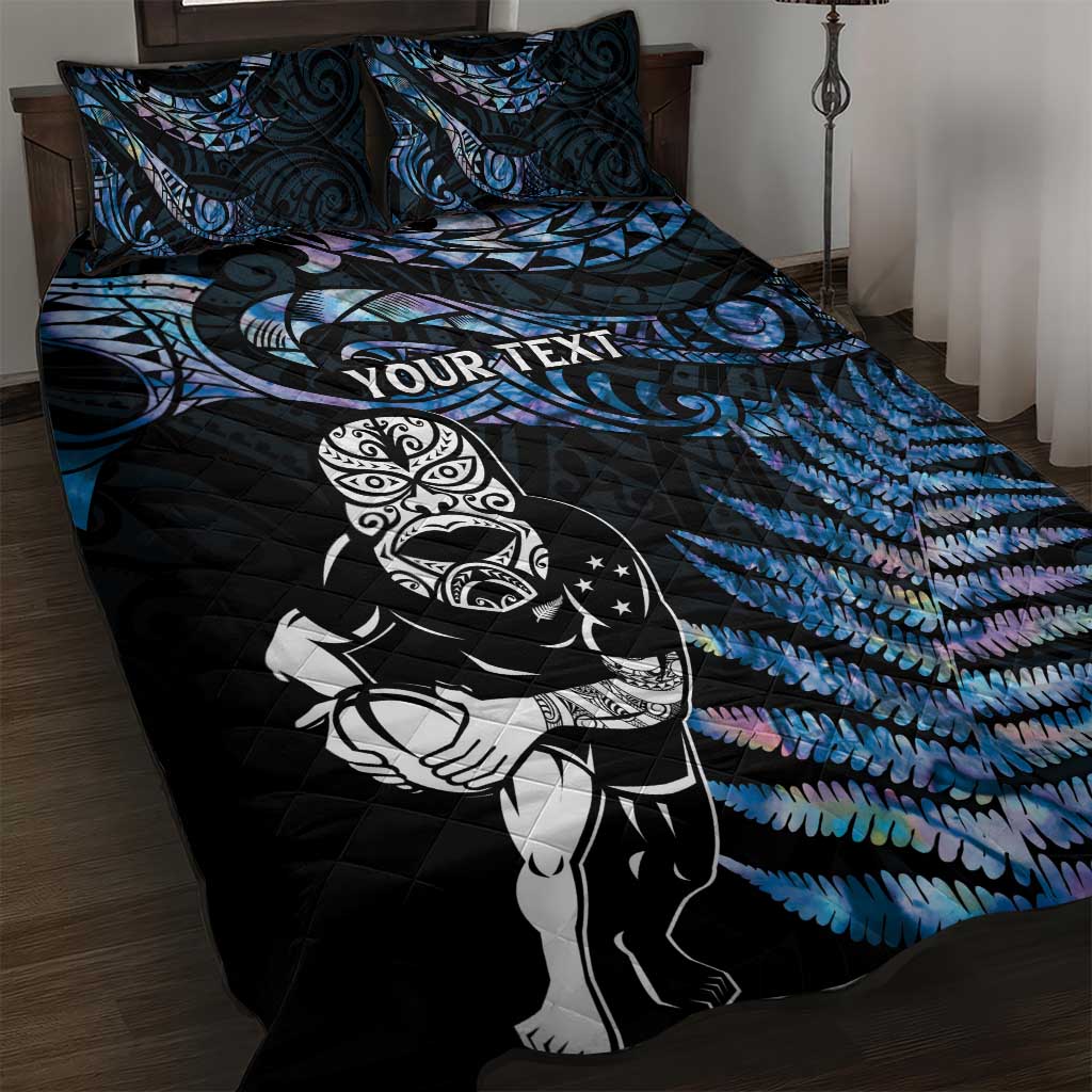 New Zealand Maori Rugby Personalised Quilt Bed Set Ta Moko Silver Fern - Paua Blue LT7 Blue - Polynesian Pride