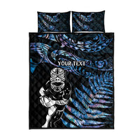 New Zealand Maori Rugby Personalised Quilt Bed Set Ta Moko Silver Fern - Paua Blue LT7 - Polynesian Pride