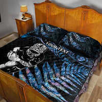 New Zealand Maori Rugby Personalised Quilt Bed Set Ta Moko Silver Fern - Paua Blue LT7 - Polynesian Pride