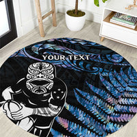 New Zealand Maori Rugby Personalised Round Carpet Ta Moko Silver Fern - Paua Blue LT7 Blue - Polynesian Pride
