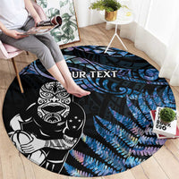 New Zealand Maori Rugby Personalised Round Carpet Ta Moko Silver Fern - Paua Blue LT7 - Polynesian Pride