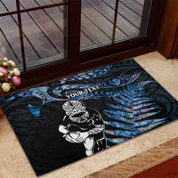 New Zealand Maori Rugby Personalised Rubber Doormat Ta Moko Silver Fern - Paua Blue LT7 - Polynesian Pride