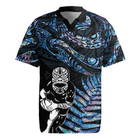 New Zealand Maori Rugby Personalised Rugby Jersey Ta Moko Silver Fern - Paua Blue LT7 Blue - Polynesian Pride