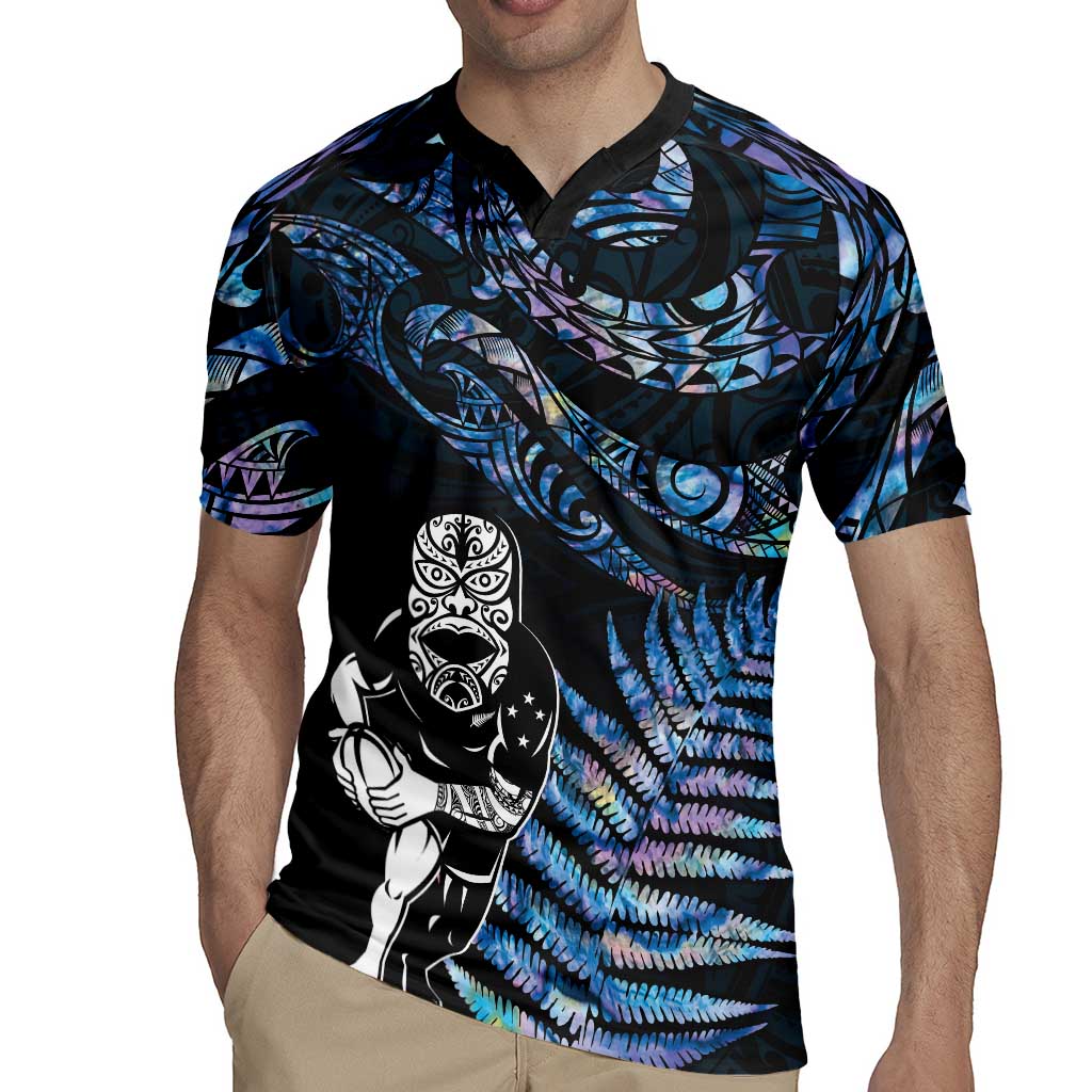 New Zealand Maori Rugby Personalised Rugby Jersey Ta Moko Silver Fern - Paua Blue LT7 - Polynesian Pride
