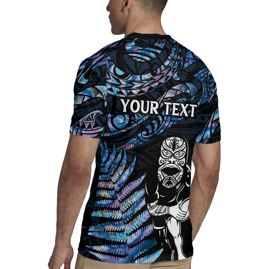 New Zealand Maori Rugby Personalised Rugby Jersey Ta Moko Silver Fern - Paua Blue LT7 - Polynesian Pride