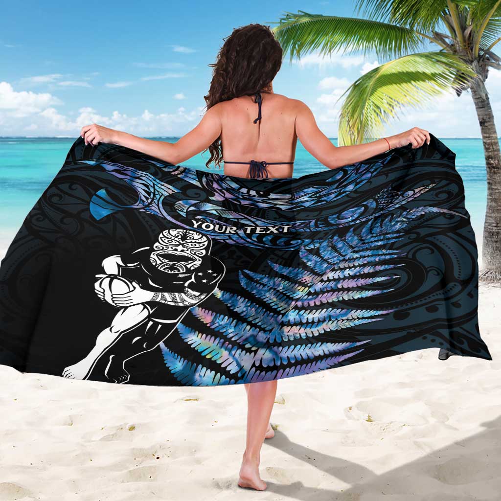 New Zealand Maori Rugby Personalised Sarong Ta Moko Silver Fern - Paua Blue LT7 - Polynesian Pride