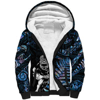 New Zealand Maori Rugby Personalised Sherpa Hoodie Ta Moko Silver Fern - Paua Blue LT7 Unisex Blue - Polynesian Pride