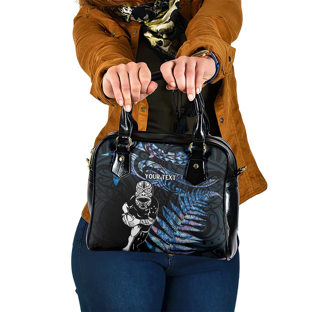 New Zealand Maori Rugby Personalised Shoulder Handbag Ta Moko Silver Fern - Paua Blue LT7 One Size Blue - Polynesian Pride