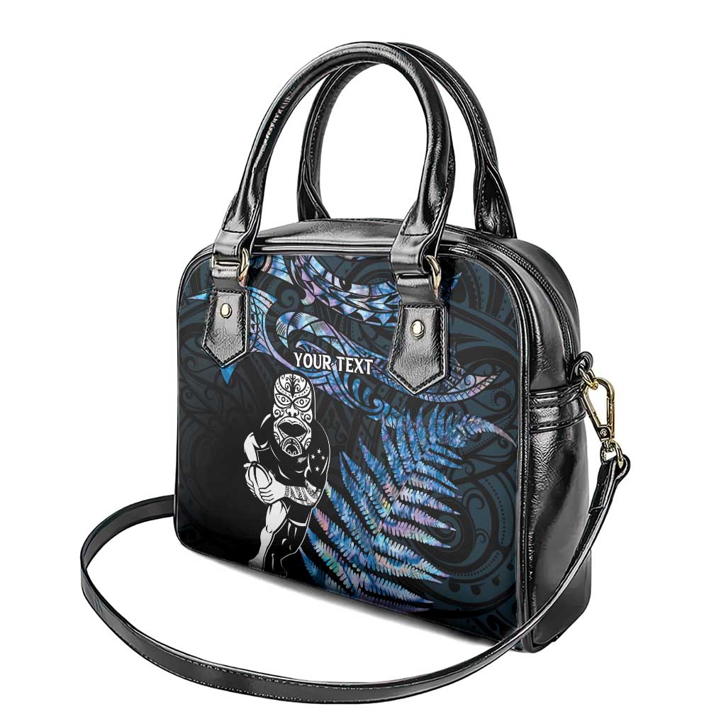 New Zealand Maori Rugby Personalised Shoulder Handbag Ta Moko Silver Fern - Paua Blue LT7 - Polynesian Pride