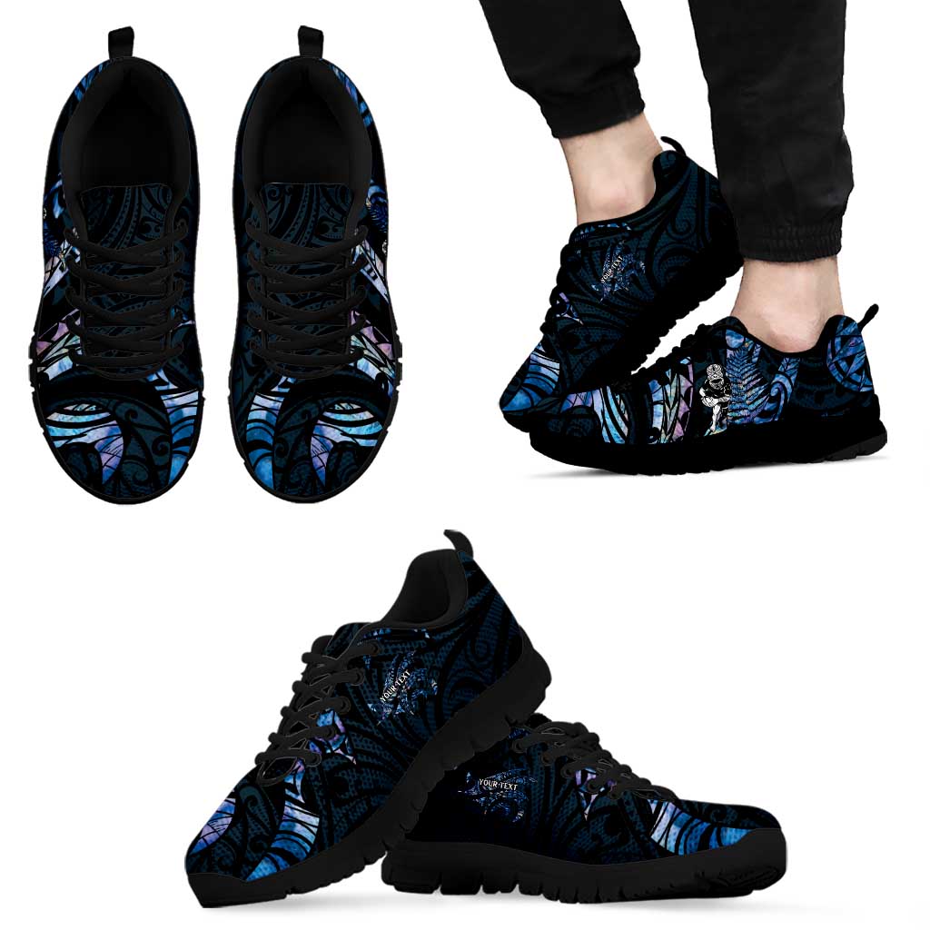 New Zealand Maori Rugby Personalised Sneakers Ta Moko Silver Fern - Paua Blue LT7 - Polynesian Pride