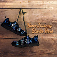 New Zealand Maori Rugby Personalised Sneakers Ta Moko Silver Fern - Paua Blue LT7 - Polynesian Pride