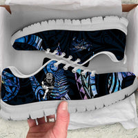 New Zealand Maori Rugby Personalised Sneakers Ta Moko Silver Fern - Paua Blue LT7 Blue - Polynesian Pride
