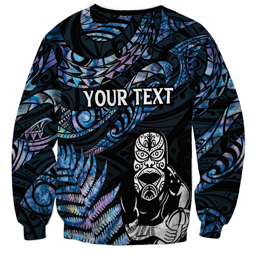 New Zealand Maori Rugby Personalised Sweatshirt Ta Moko Silver Fern - Paua Blue LT7 - Polynesian Pride