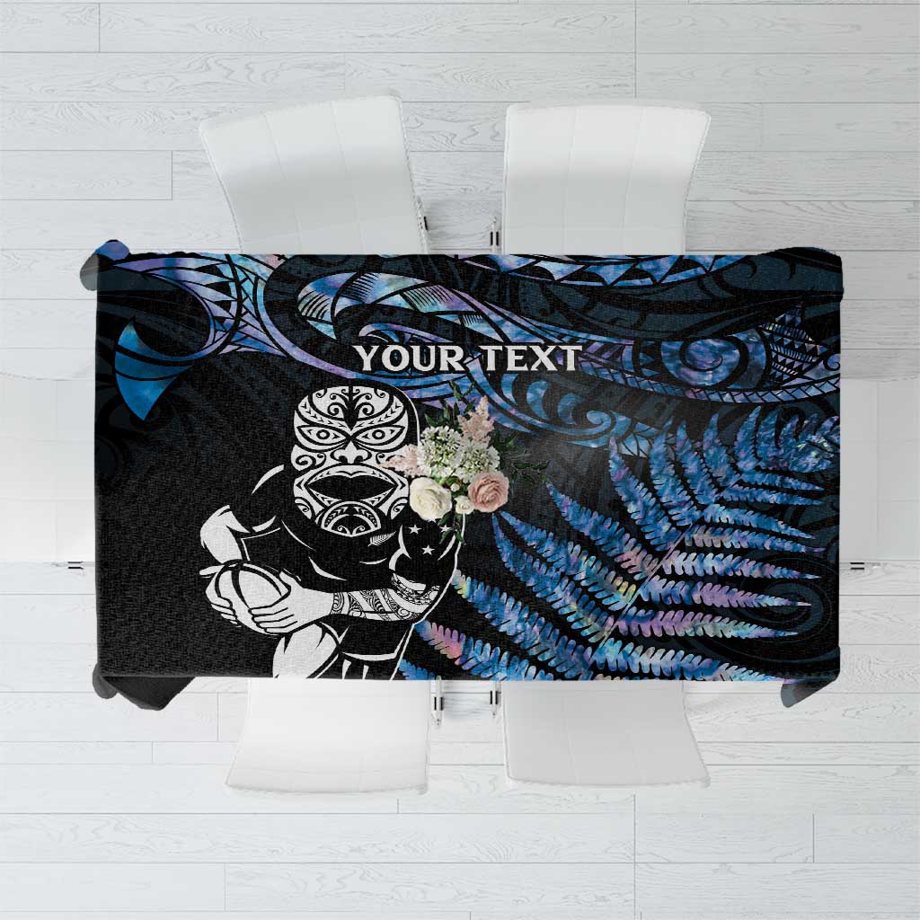 New Zealand Maori Rugby Personalised Tablecloth Ta Moko Silver Fern - Paua Blue LT7 Blue - Polynesian Pride